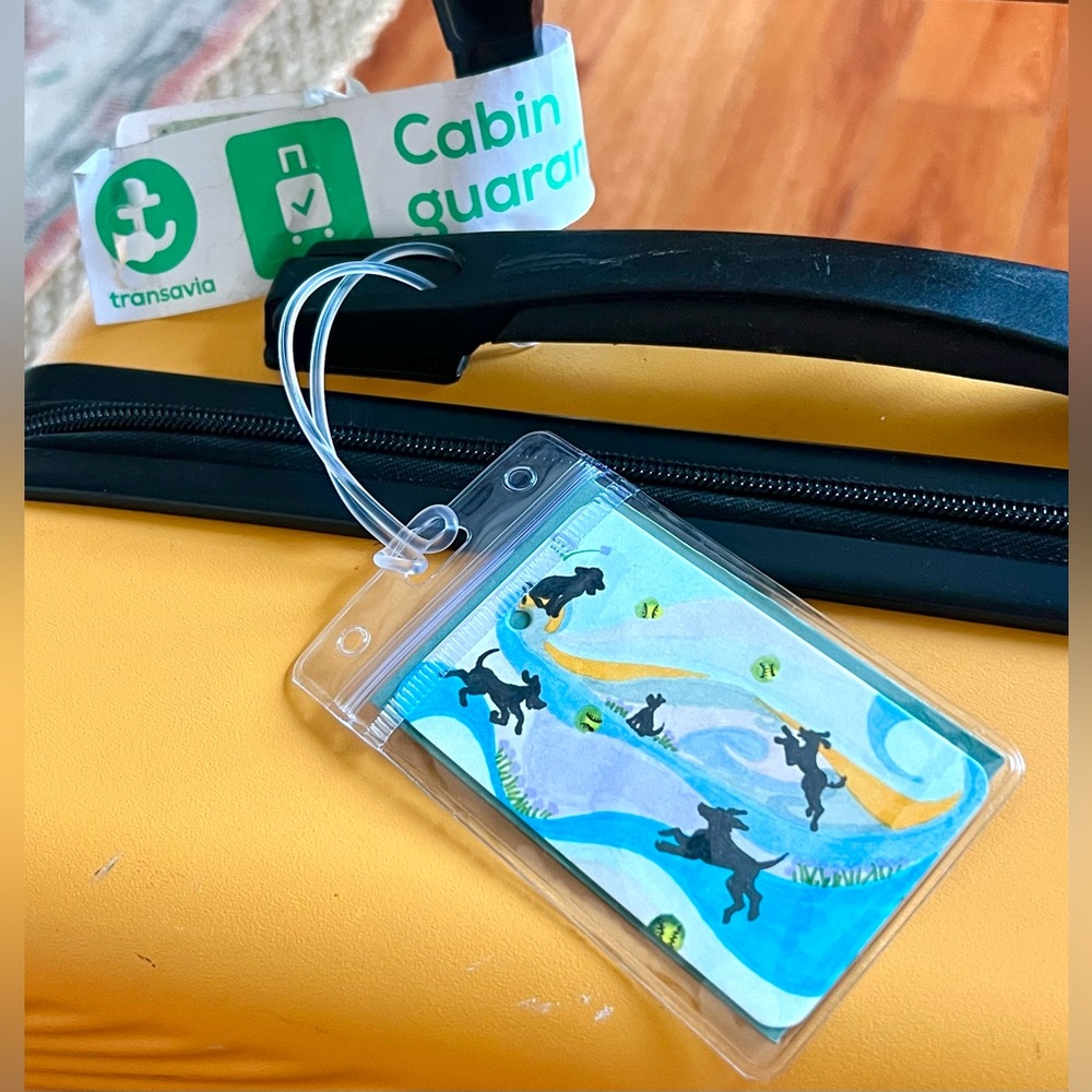 Original Art Luggage /ID /Placecard Tag - Dogs & Tennis Balls - Pastels